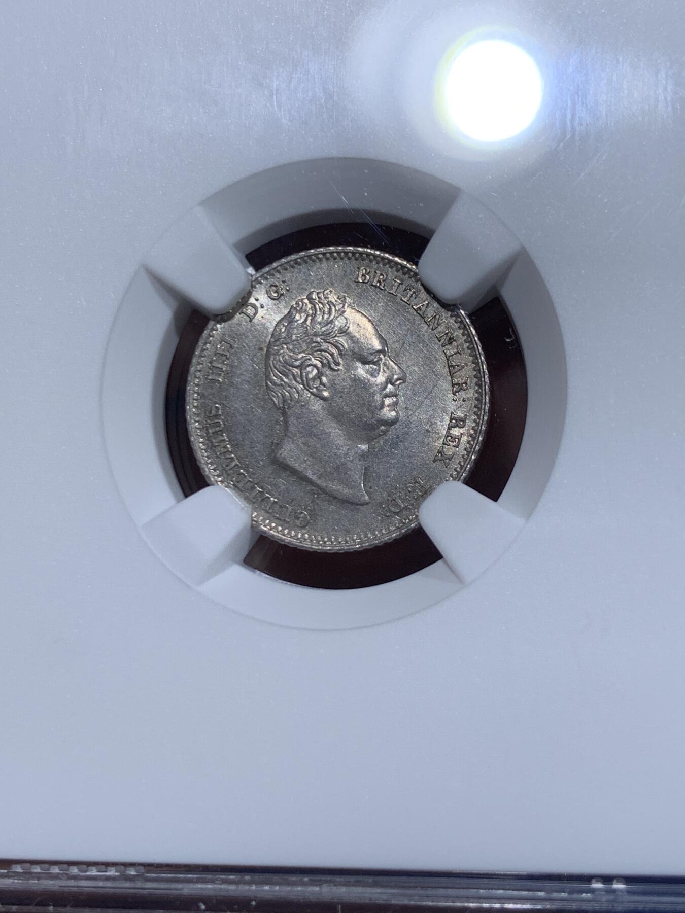 《竞宝斋》第371场 周日，周一 2场连拍 （全场包邮） NGC MS64 英国1836年4便士银币，底板干净漂亮，早期年份！