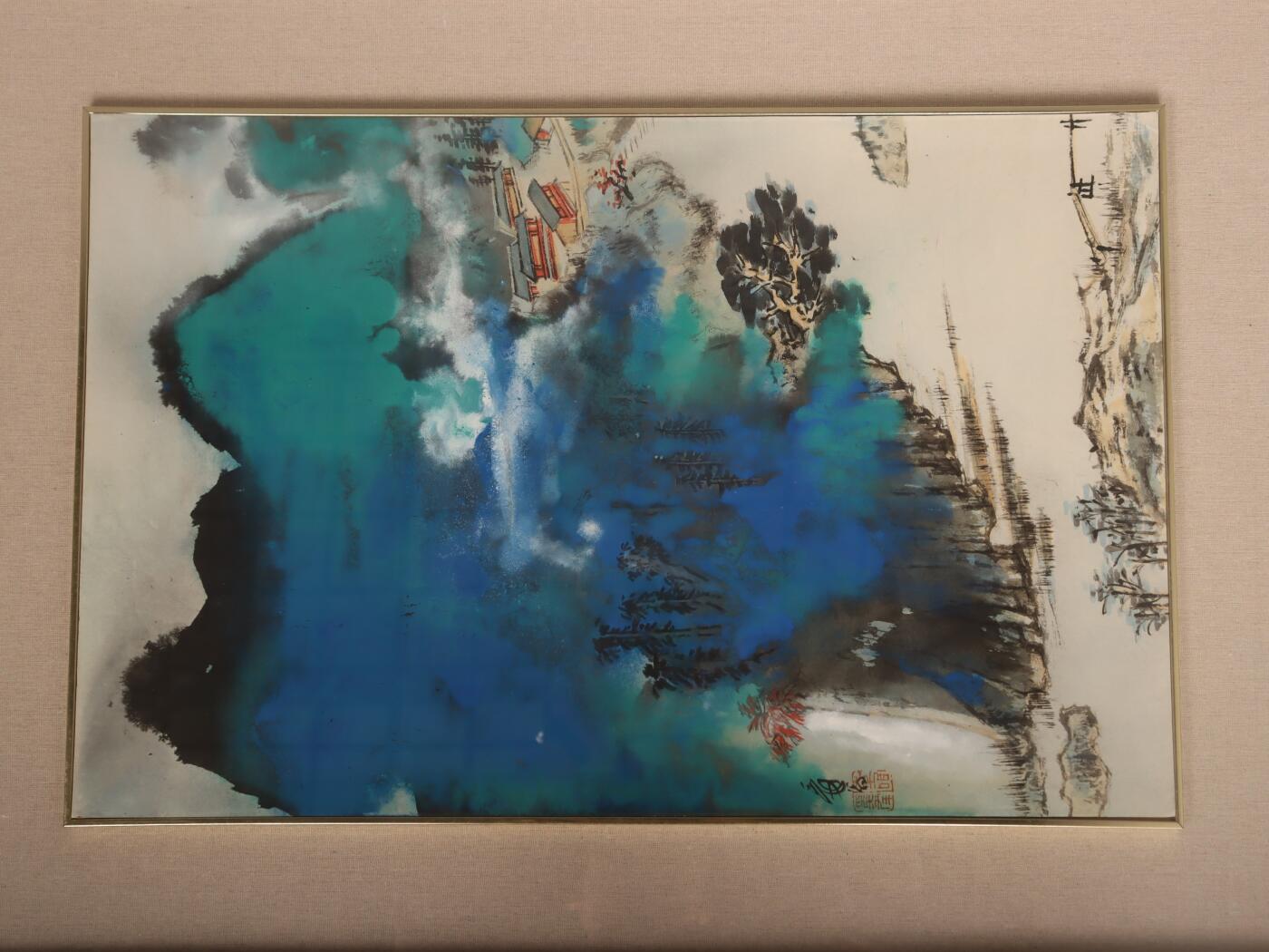 承乾2025迎春文物艺术品拍卖会 泼彩山水 张大千 68*40.5cm 设色纸本镜框