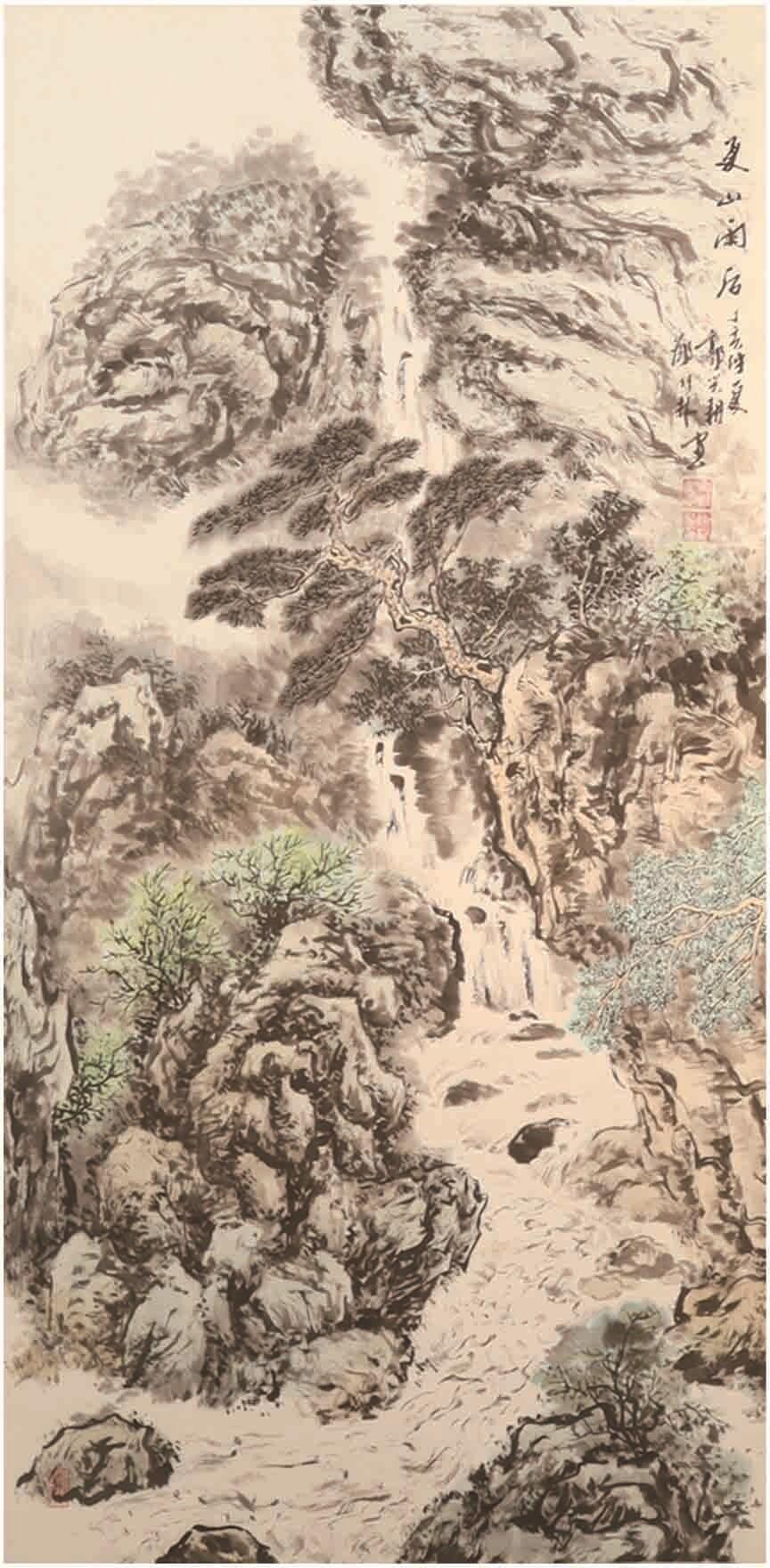 承乾2025迎春文物艺术品拍卖会 夏山雨后 邓传林、郭兴耕 133*66.5cm 设色纸本立轴