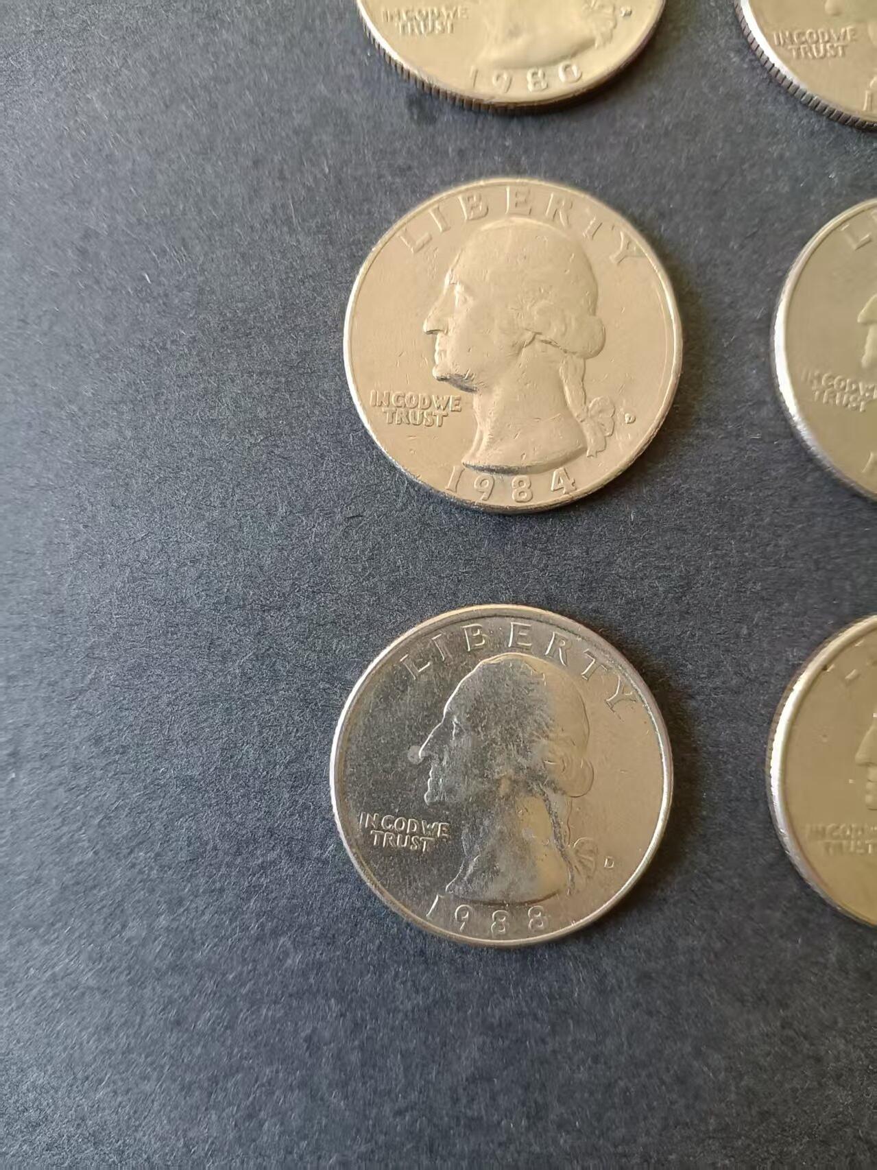 0押0拍0邮    美国硬币四分之一美元（25美分）QUARTER DOLLAR专场，1968-2013，全部自然流通好品 25美分硬币20世纪80年代D版 10枚