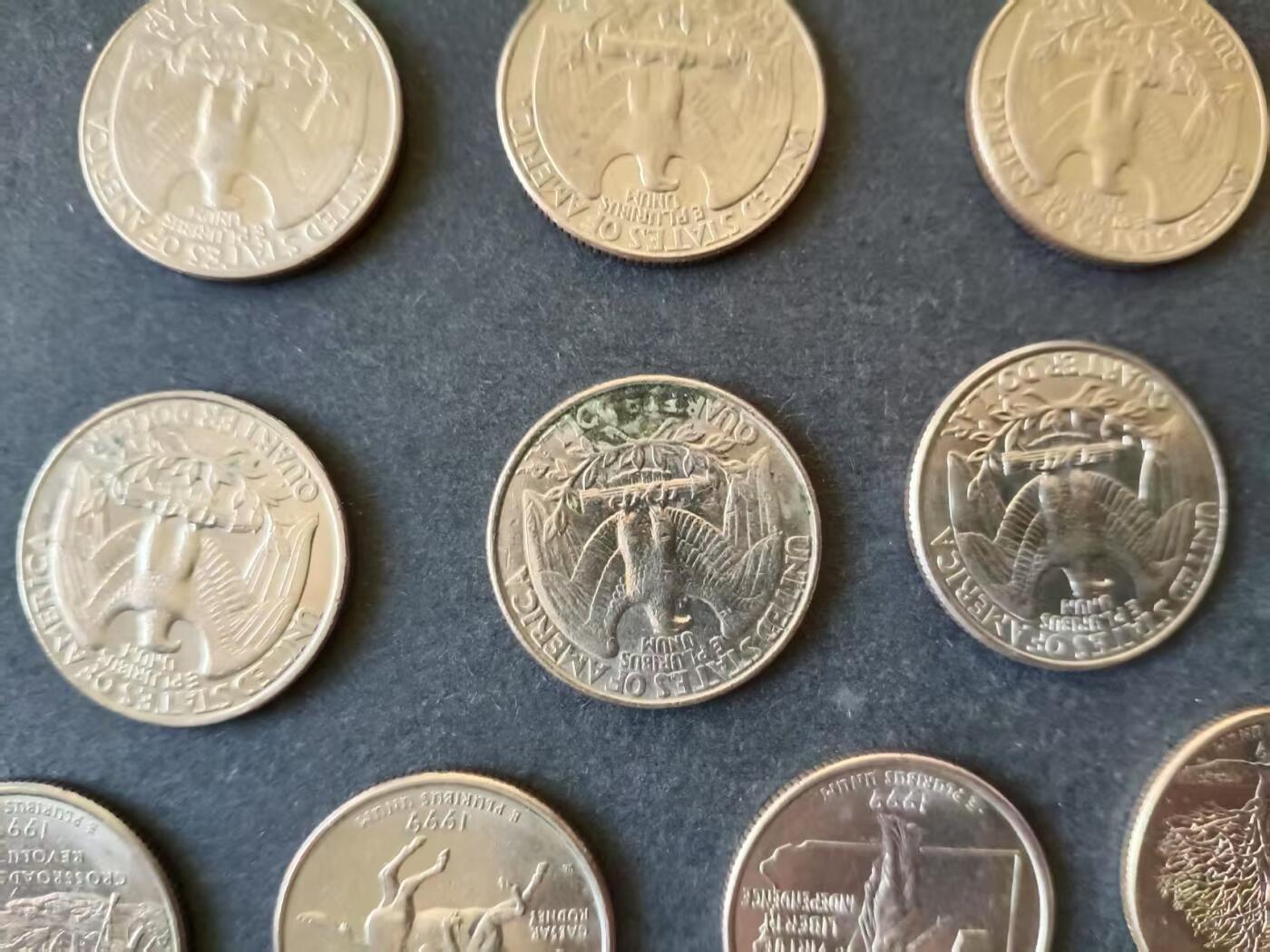 0押0拍0邮    美国硬币四分之一美元（25美分）QUARTER DOLLAR专场，1968-2013，全部自然流通好品 25美分硬币20世纪90年代D版 13枚