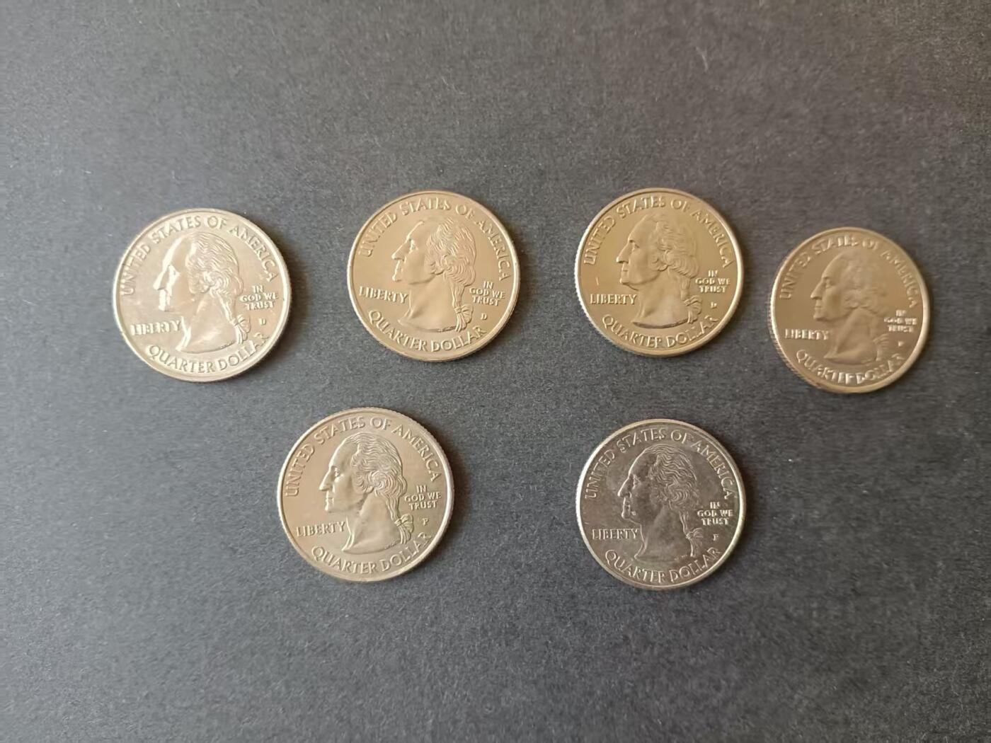 0押0拍0邮    美国硬币四分之一美元（25美分）QUARTER DOLLAR专场，1968-2013，全部自然流通好品 25美分硬币2009年D、P版6枚