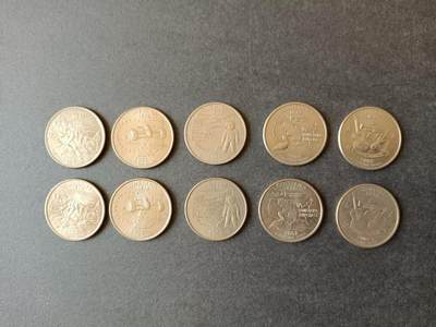0押0拍0邮    美国硬币四分之一美元（25美分）QUARTER DOLLAR专场，1968-2013，全部自然流通好品 - 25美分硬币2002年D、P版10枚