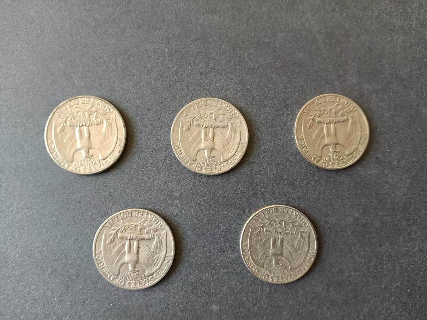 0押0拍0邮    美国硬币四分之一美元（25美分）QUARTER DOLLAR专场，1968-2013，全部自然流通好品 25美分硬币20世纪60年代 5枚