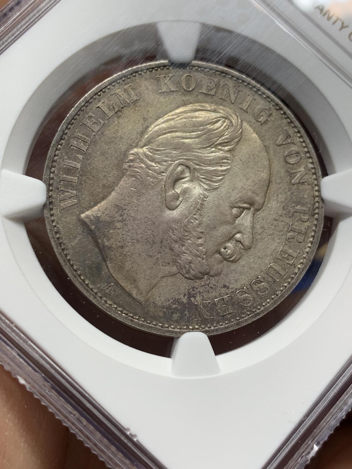 《竞宝斋》第372场 周日，周一 2场连拍 （全场包邮） NGC AUD 德国1871A普鲁士普法战争胜利泰勒银币  老包浆  细节尚可