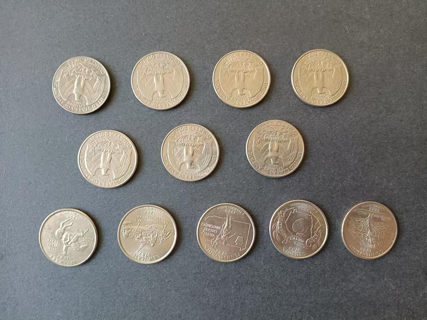 0押0拍0邮    美国硬币四分之一美元（25美分）QUARTER DOLLAR专场，1968-2013，全部自然流通好品 25美分硬币20世纪90年代P版 12枚