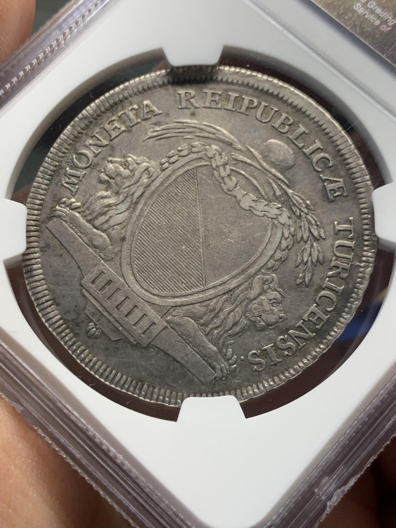 《竞宝斋》第372场 周日，周一 2场连拍 （全场包邮） NGC AU50 瑞士 1790年 苏黎世 景观泰勒大银币 非常见版本