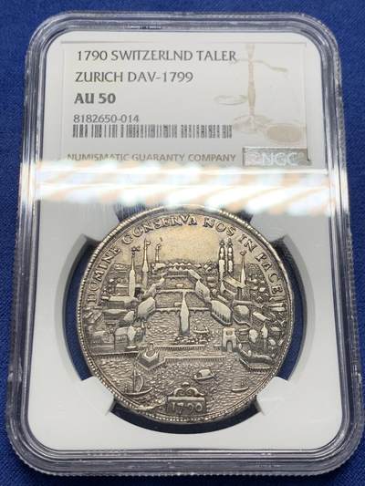 《竞宝斋》第372场 周日，周一 2场连拍 （全场包邮） - NGC AU50 瑞士 1790年 苏黎世 景观泰勒大银币 非常见版本