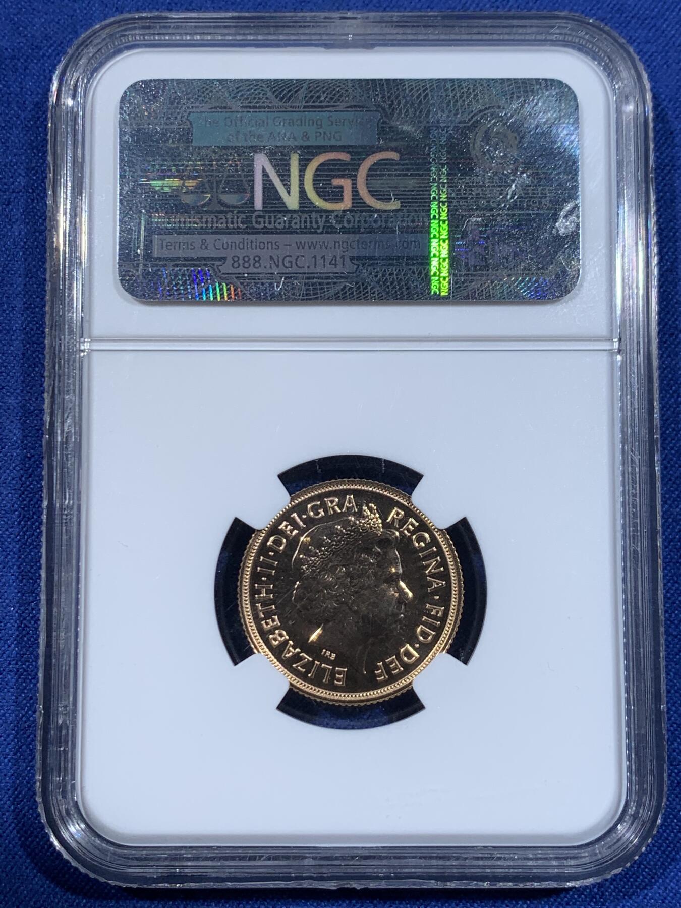 《竞宝斋》第372场 周日，周一 2场连拍 （全场包邮） NGC MS70 英国2014年伊丽莎白索维林金币 稀见印度版  约8克金  含金量91.7％，冠军分 完美状态