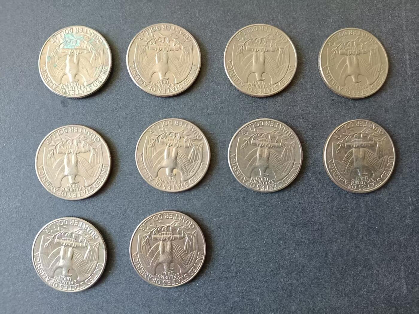 0押0拍0邮    美国硬币四分之一美元（25美分）QUARTER DOLLAR专场，1968-2013，全部自然流通好品 25美分硬币20世纪80年代D版 10枚