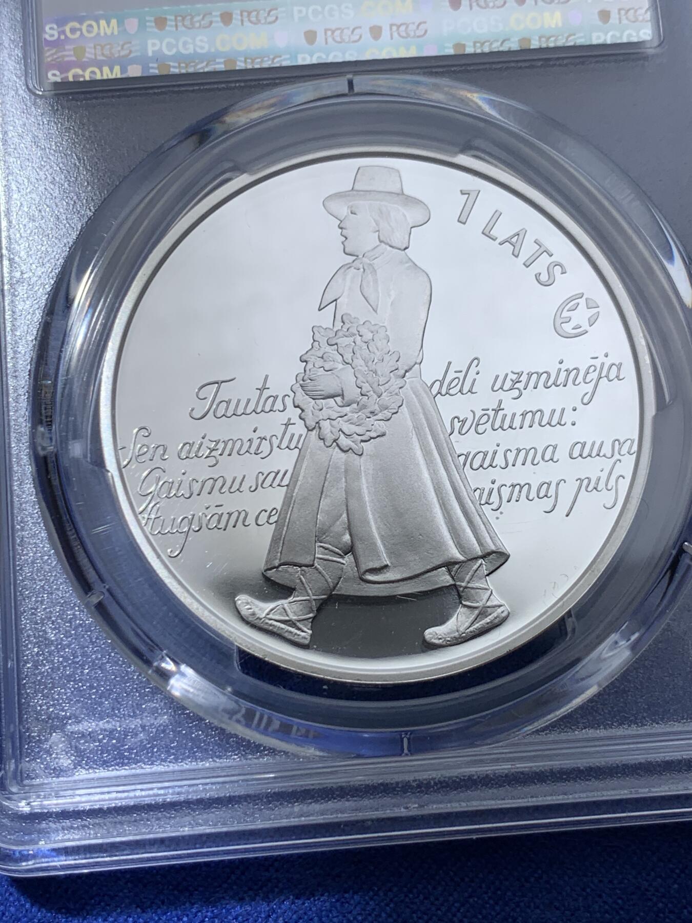 《竞宝斋》第372场 周日，周一 2场连拍 （全场包邮） PCGS PR67DCAM 拉脱维亚2008年1拉特音乐节1盎司银币