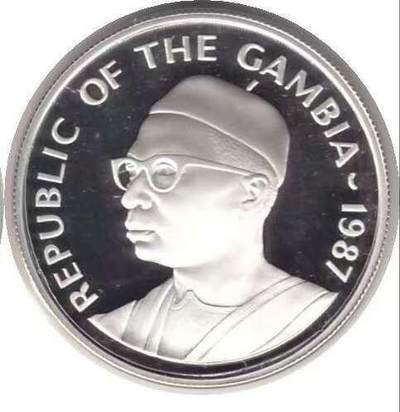 【币将精彩】世界钱币拍卖拍卖（2026-5-6） 冈比亚1987年WWF长尾猴纪念银币  925银28.28克，全品。