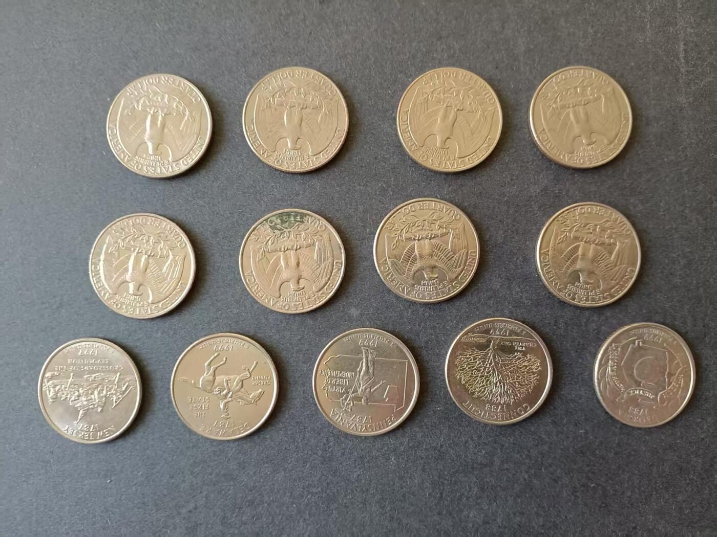 0押0拍0邮    美国硬币四分之一美元（25美分）QUARTER DOLLAR专场，1968-2013，全部自然流通好品 25美分硬币20世纪90年代D版 13枚
