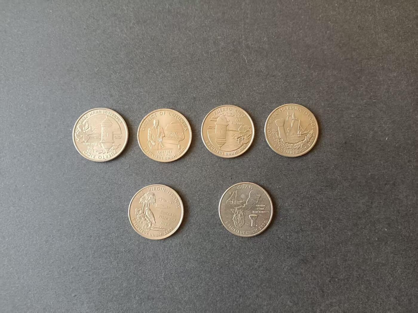 0押0拍0邮    美国硬币四分之一美元（25美分）QUARTER DOLLAR专场，1968-2013，全部自然流通好品 25美分硬币2009年D、P版6枚