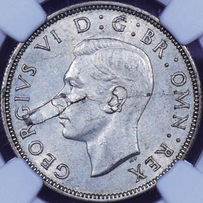 NGC MINT ERROR MS61 1946年英国乔治六世像2先令错版银币 - NGC MINT ERROR MS61 1946年英国乔治六世像2先令错版银币
