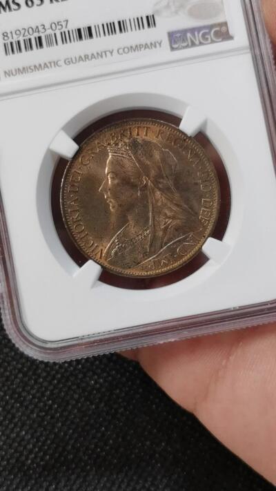  甄臻铺-世界币章拍卖（第13期）送拍享返佣金等优惠多多 NGC-MS63 RB  英国1901年维多利亚女王1便士大铜币 铜光很好 底板转光强