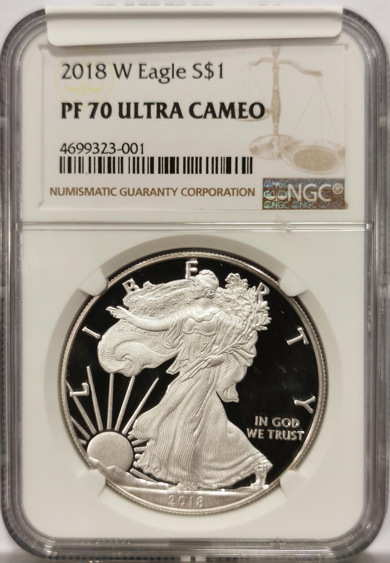 博洋堂美国及美洲钱币专场拍卖暨第119期（全场包邮） NGC PF70UC 美国2018年W版行走女神1美元鹰洋精制银币，罕见70分满分精制币