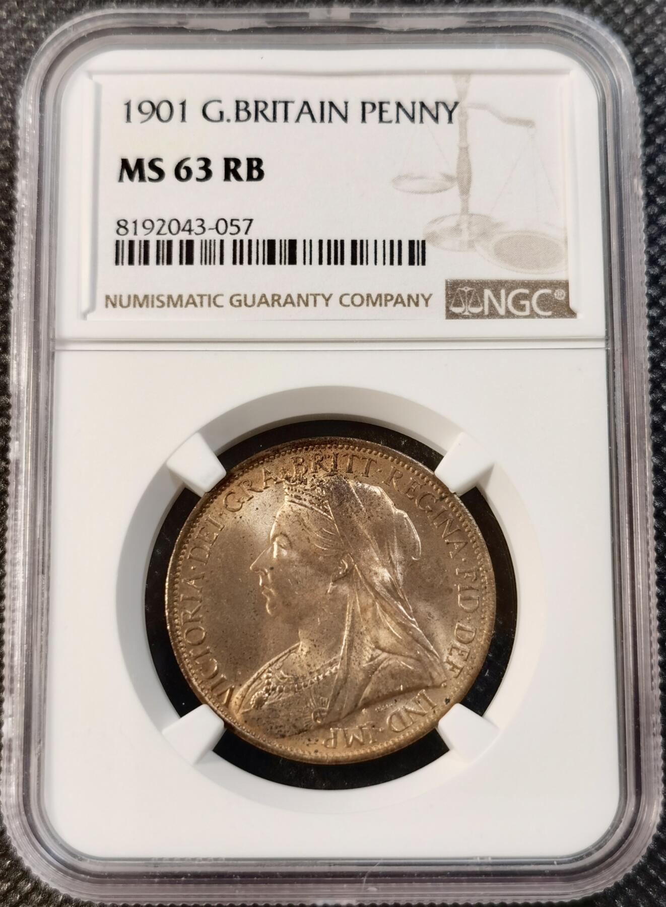  甄臻铺-世界币章拍卖（第13期）送拍享返佣金等优惠多多 NGC-MS63 RB  英国1901年维多利亚女王1便士大铜币 铜光很好 底板转光强