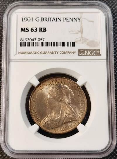  甄臻铺-世界币章拍卖（第13期）送拍享返佣金等优惠多多 - NGC-MS63 RB  英国1901年维多利亚女王1便士大铜币 铜光很好 底板转光强