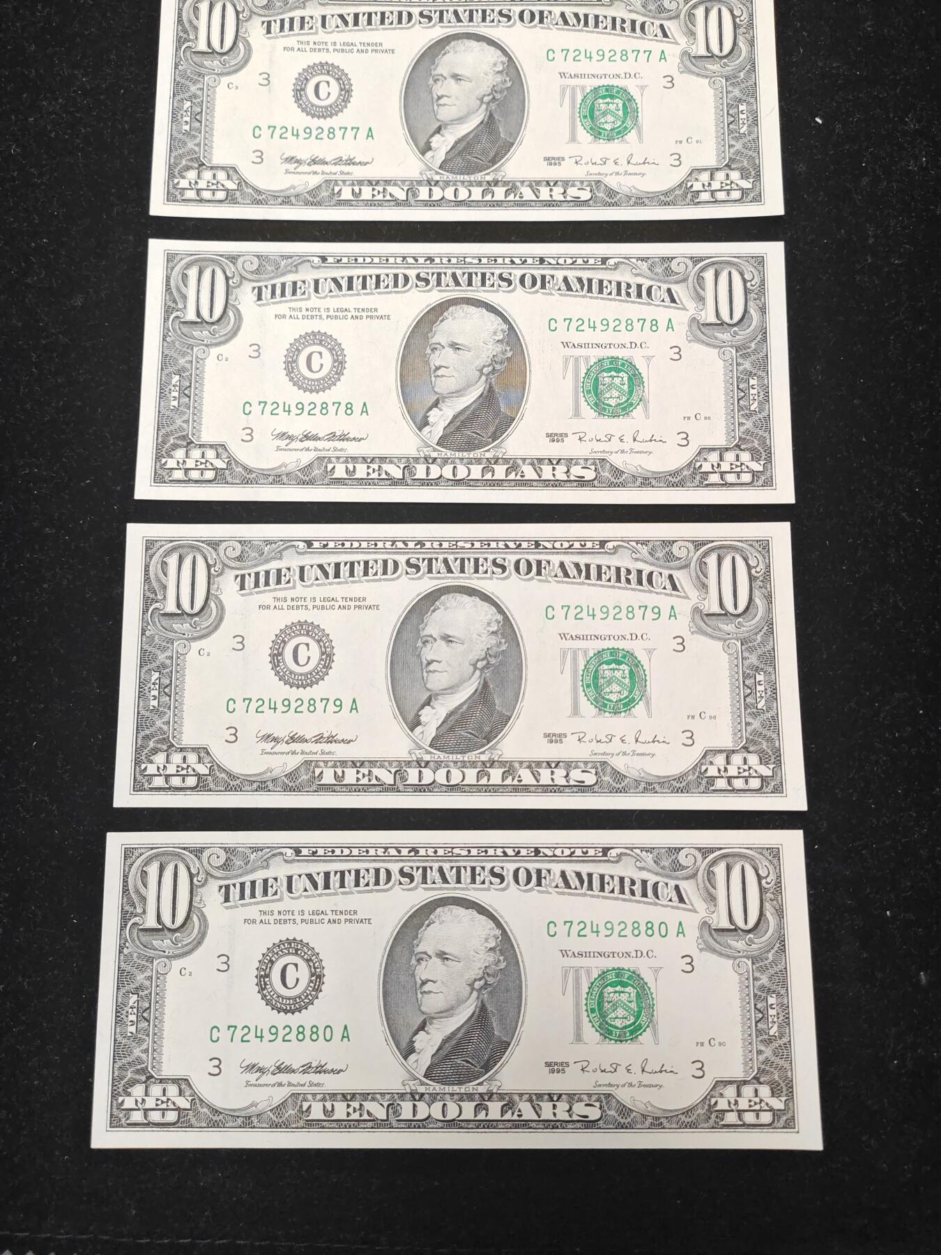 美国纸币 1995年 小头 10美元 全新UNC 单价