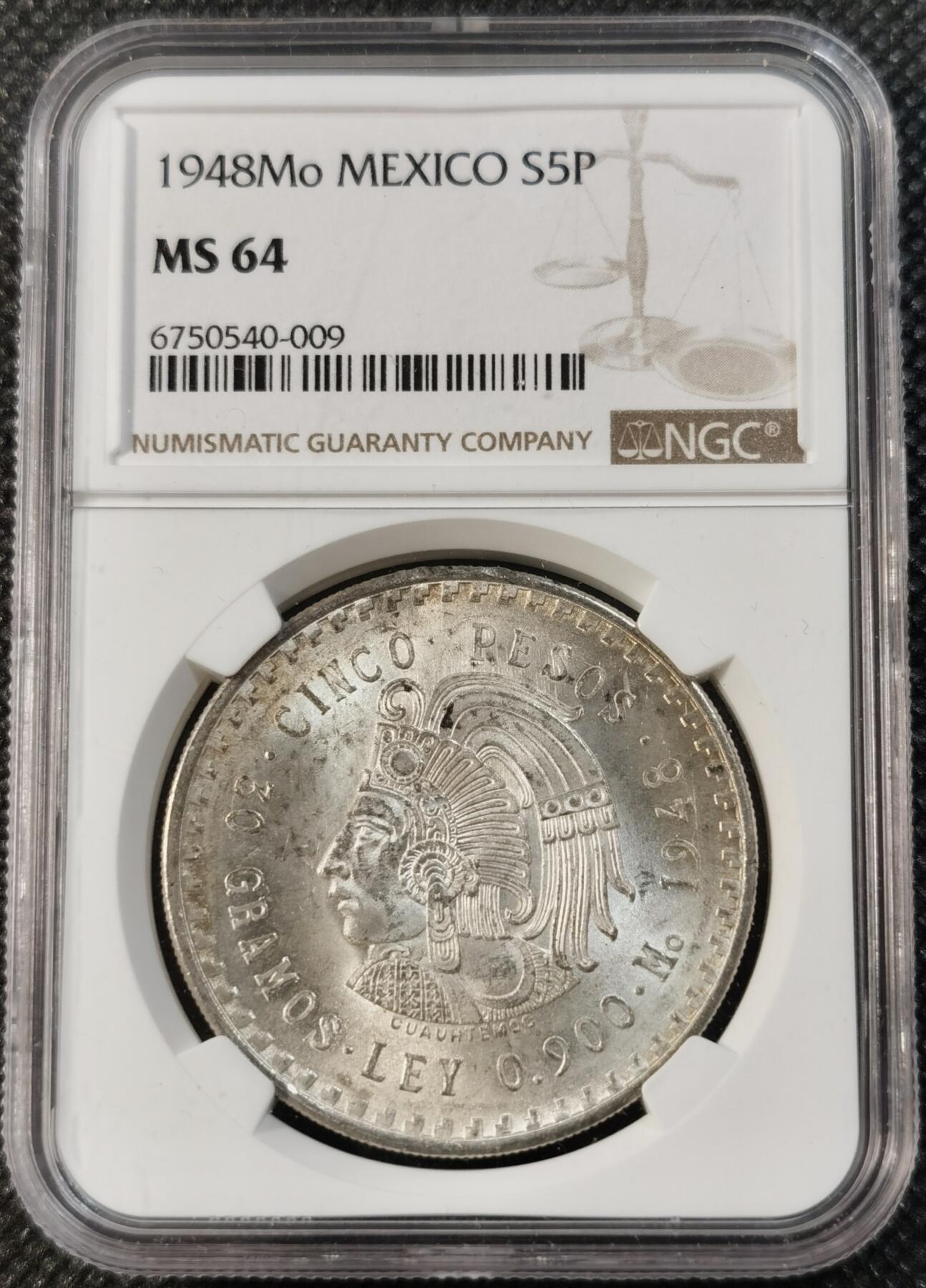  甄臻铺-世界币章拍卖（第13期）送拍享返佣金等优惠多多 NGC-MS64 墨西哥1948年5比索酋长