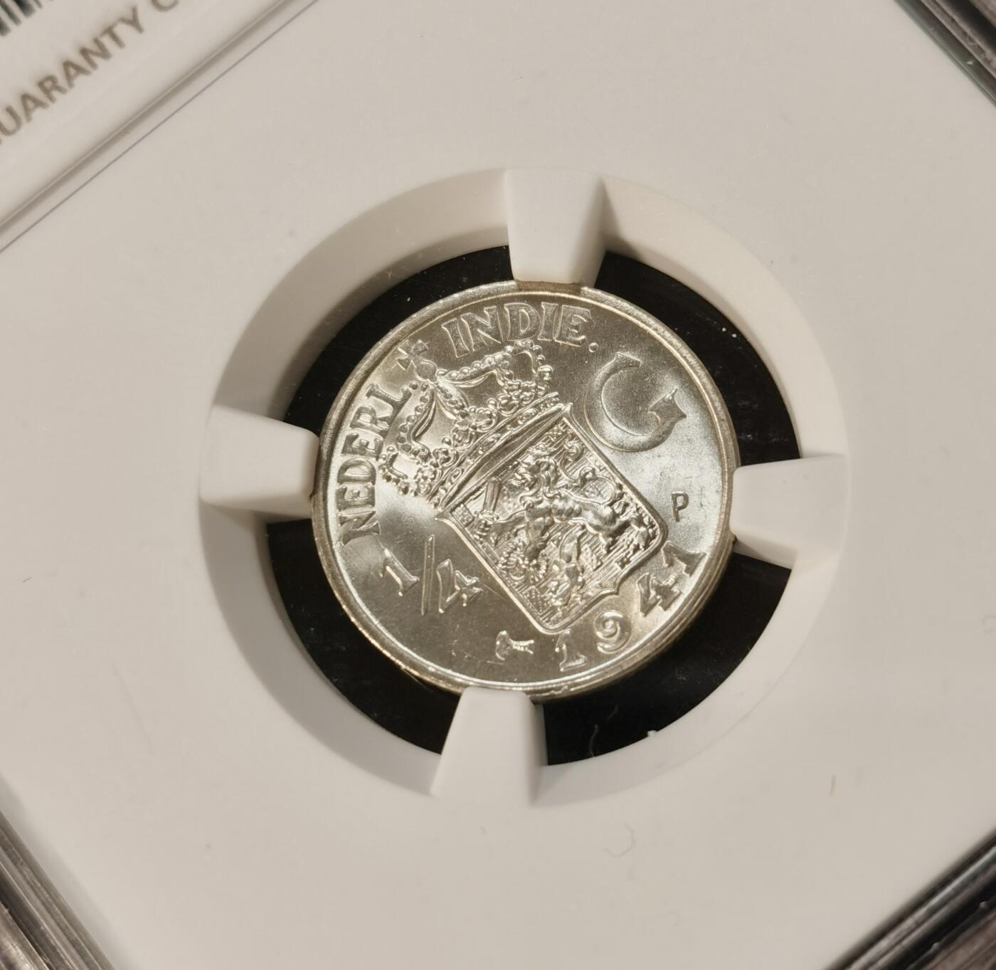  甄臻铺-世界币章拍卖（第13期）送拍享返佣金等优惠多多 NGC-MS66 1941年P版荷属东印度1/4盾，卷拆曝光
