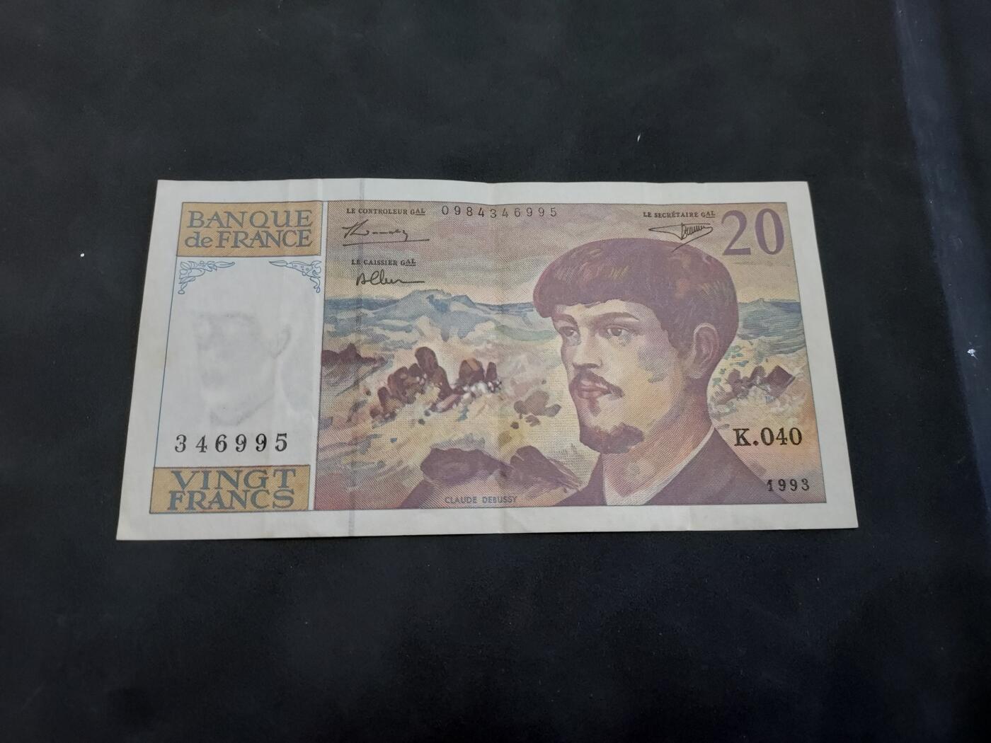 博彦收藏 4月22日 8点钱币专场 1993法国20法郎 85品 没有订书机孔