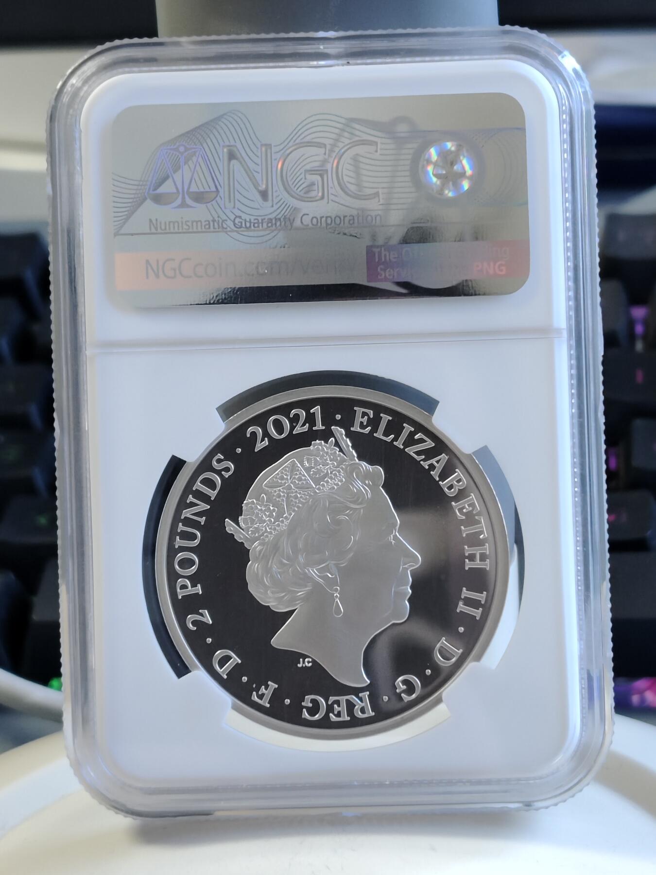 第168期拍卖【长期征集拍品】 英国2021年阳光小姐姐彩色精制银币NGC-PF70首原盒证书，999银，1盎司，发行6500枚