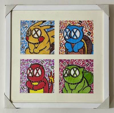 零元拍：歪歪艺术复制画四联，已做表框，木框尺寸：42X42CM - 零元拍：歪歪艺术复制画四联，已做表框，木框尺寸：42X42CM
