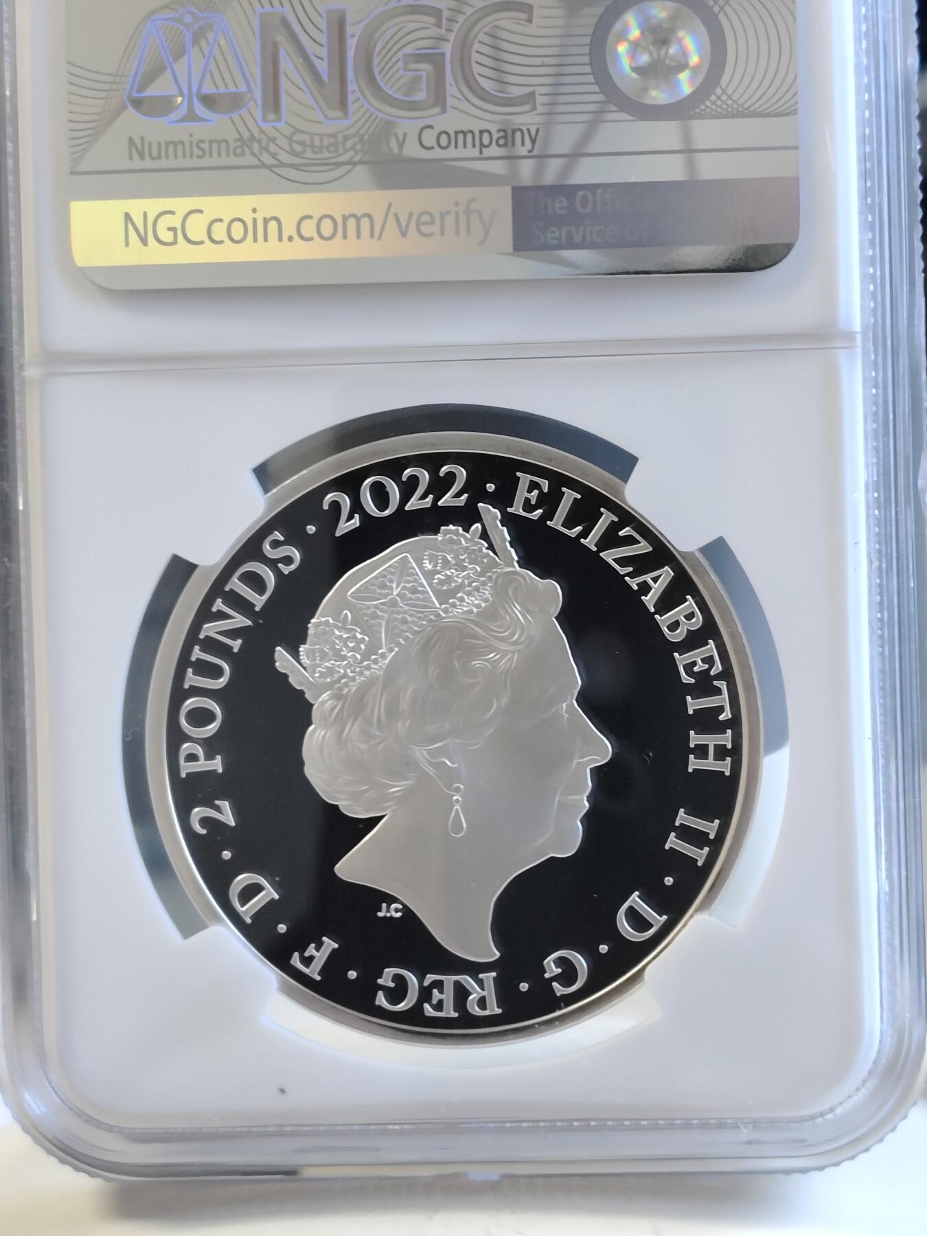 第168期拍卖【长期征集拍品】 英国2022年发行哈利波特出版25周年2英镑精制纪念银币NGC-PF69原盒证书，999银，发行15000枚