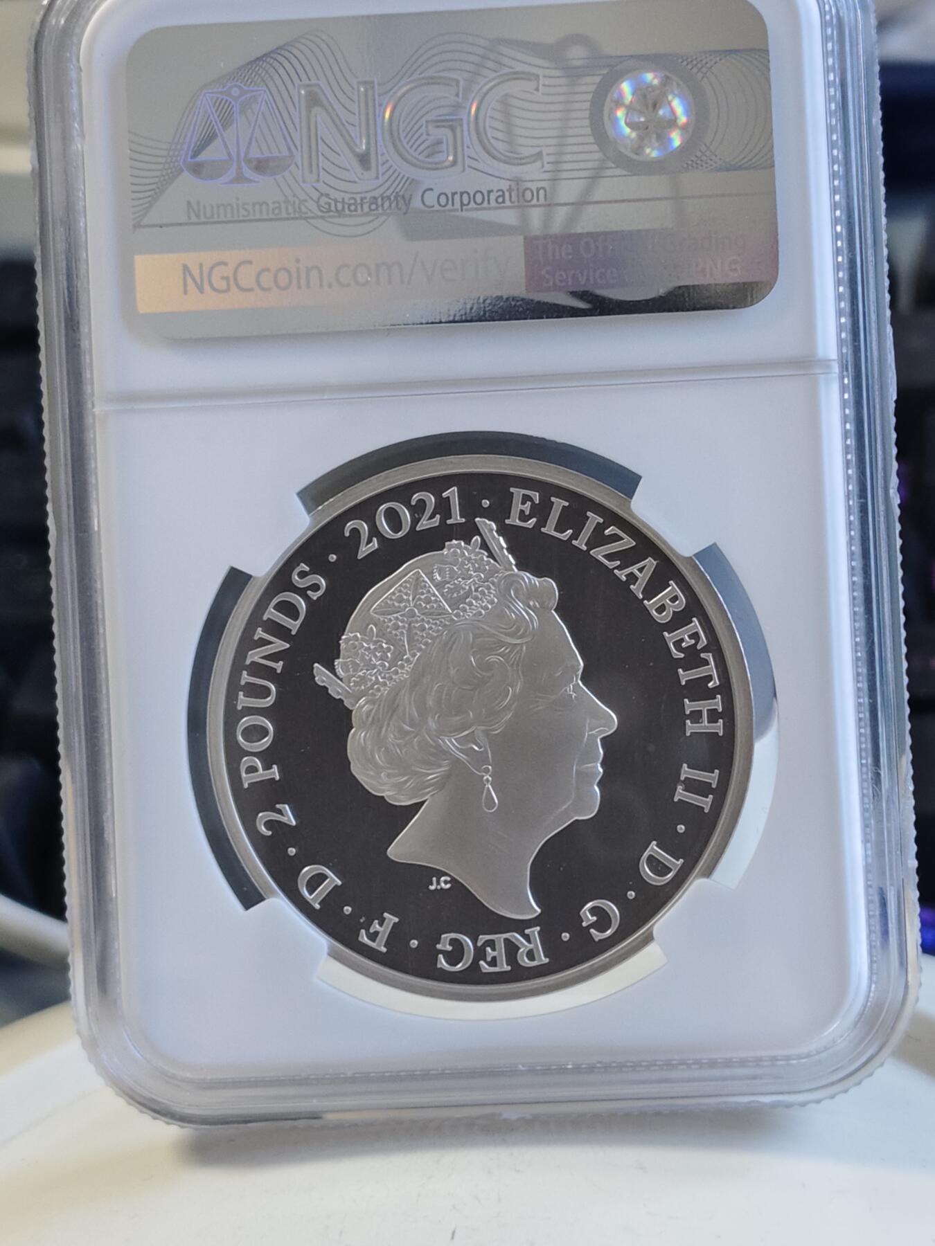 第168期拍卖【长期征集拍品】 英国2021年阳光小姐姐彩色精制银币NGC-PF70首原盒证书，999银，1盎司，发行6500枚