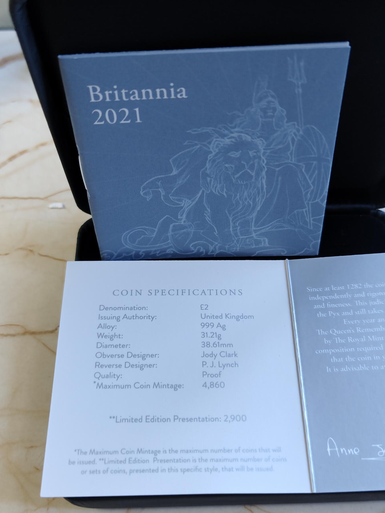 第168期拍卖【长期征集拍品】 英国2021年大不列颠女神和狮子纪念银币NGC-PF69首原盒证书，999银，发行2900枚