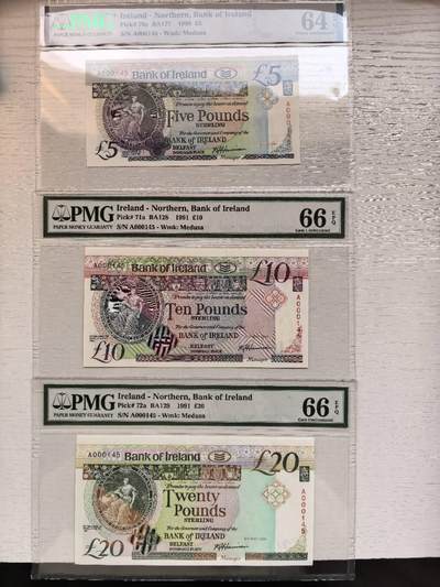 收藏联盟Quantum Auction 第417期拍卖 @征集拍品 长期供货可享分佣福利 - 1990年北爱尔兰同号钞一套三张