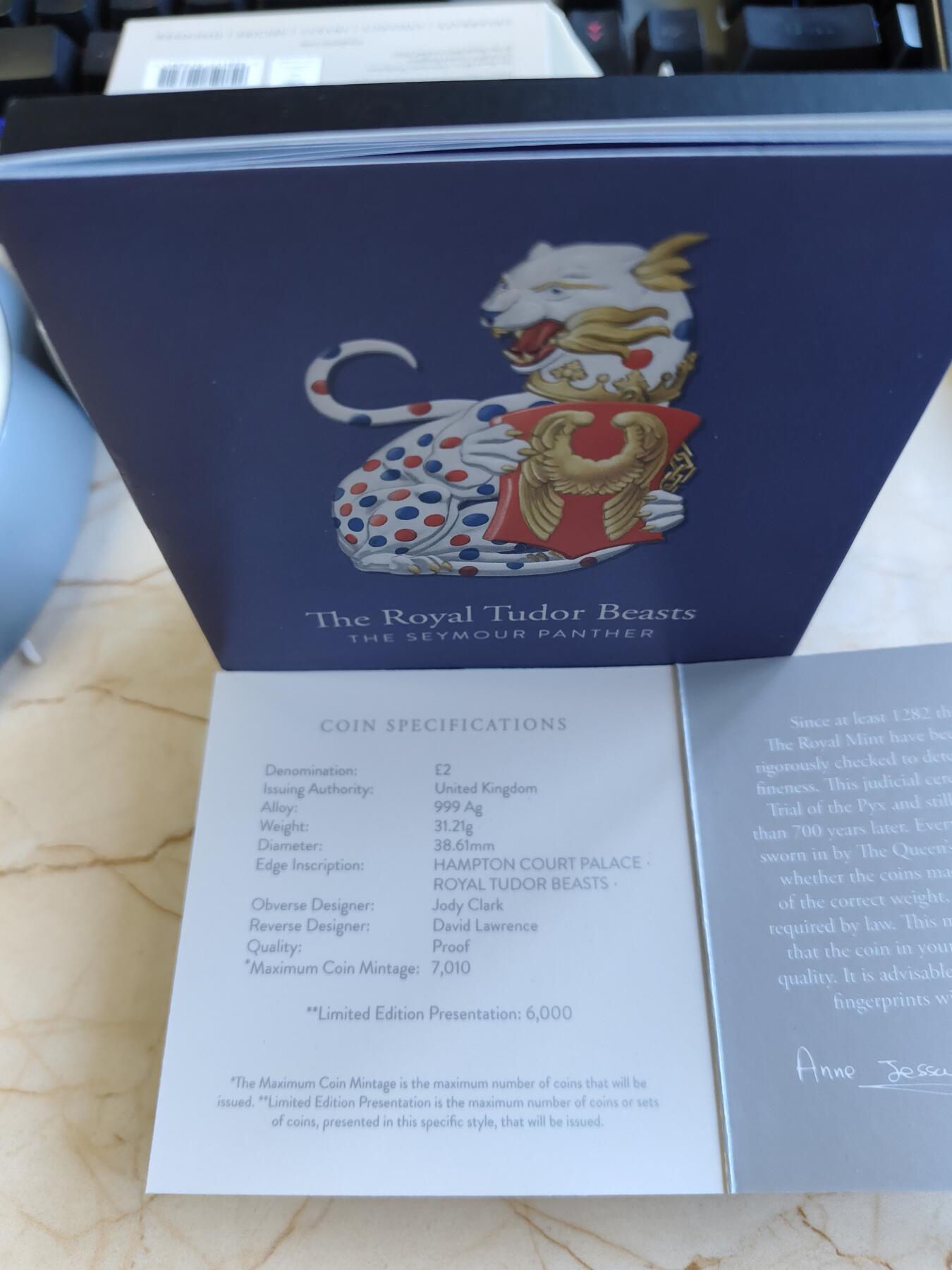 第168期拍卖【长期征集拍品】 英国2022年都铎王朝神兽西摩豹1盎司精制纪念银币NGC-PF69首原盒证书，,999银，发行量7010枚