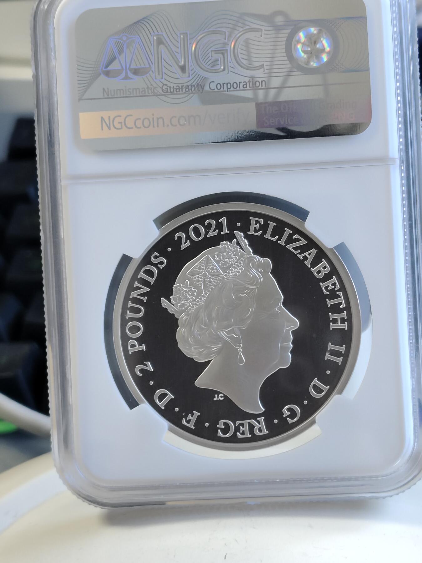 第168期拍卖【长期征集拍品】 英国2021年阳光小姐姐彩色精制银币NGC-PF70首原盒证书，999银，1盎司，发行6500枚