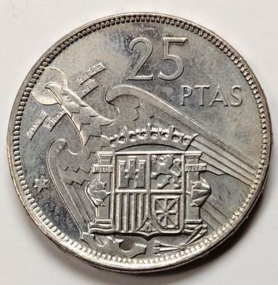 布加迪🐬～世界钱币(上海)🌾第 237 期 /  各国套币和散币 - 西班牙🇪🇸 1957年 25比赛塔 原光品相