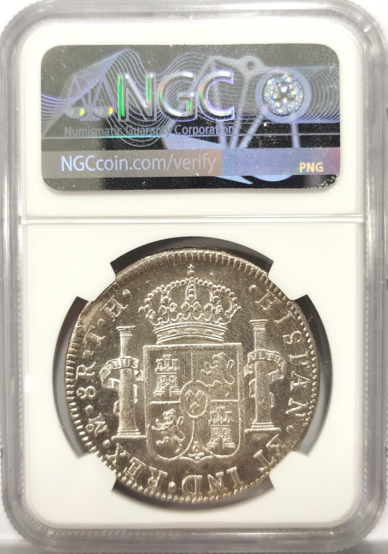 博洋堂美国及美洲钱币专场拍卖暨第119期（全场包邮） NGC MS62 西属墨西哥1808年MO TH卡洛斯四世双柱银币，少见的二面深打，细节完美，银光闪闪，一步到位的收藏级，外拍价格已经涨起