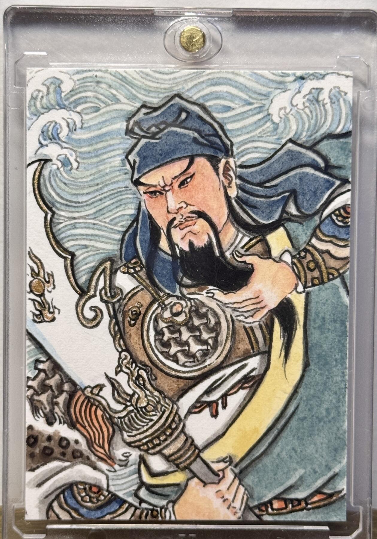 白泽拍卖卡牌手绘专场第16期（未知东郭清明酒，何似西窗谷雨茶） 2025 香山文创手绘卡 关圣 卢艺丰亲签 卡砖封装