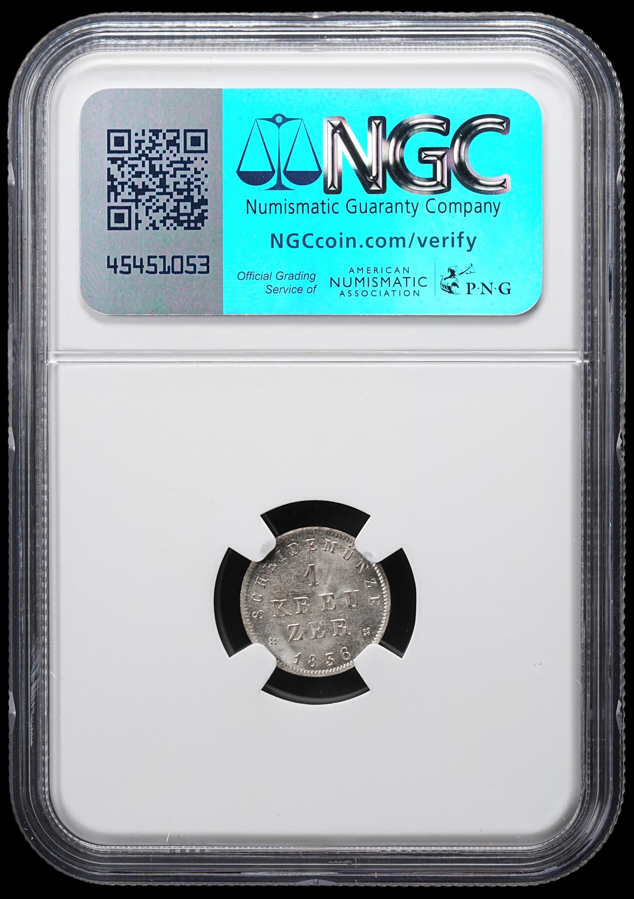 修遠堂世界钱币第六十六期 NGC MS65 1836年黑森·达姆施塔特1克鲁泽