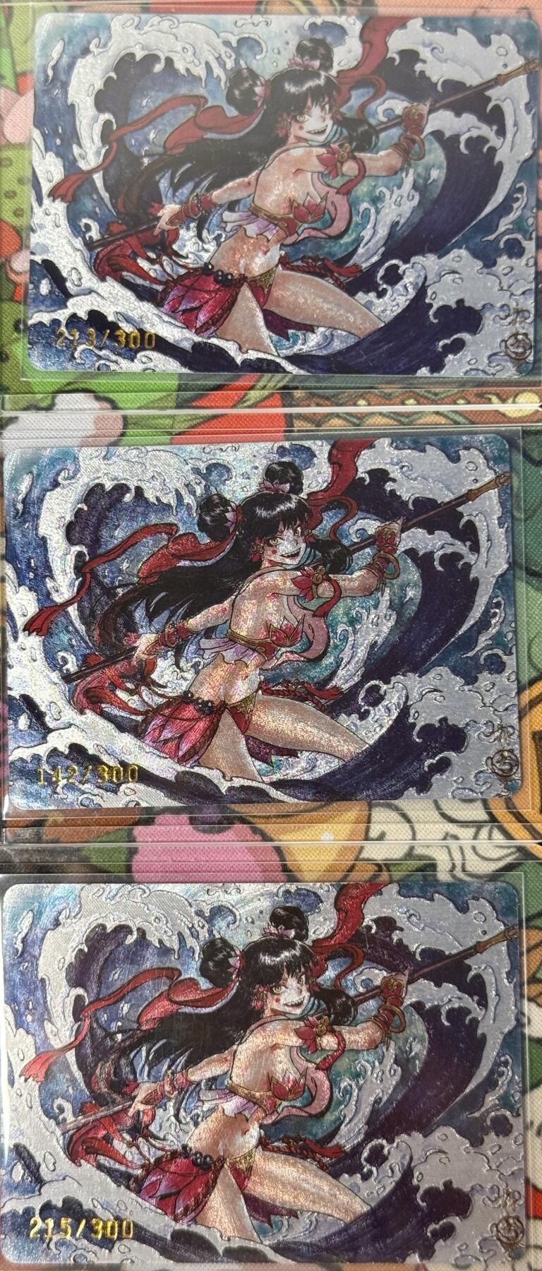 白泽拍卖卡牌手绘专场第16期（未知东郭清明酒，何似西窗谷雨茶） 2025 启读文化 蛇年福袋 胡家宁哪吒3宫 142/300，213/300，215/300 粗闪 卡夹封装