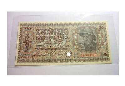 德国第三帝国占乌克兰1942年20卡博瓦内斯（等同20马克） 爽品 - 德国第三帝国占乌克兰1942年20卡博瓦内斯（等同20马克） 爽品