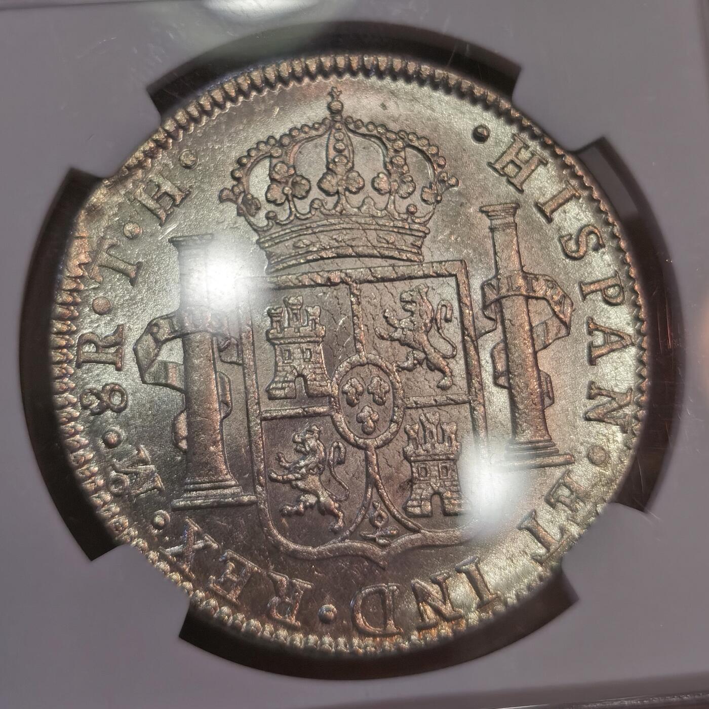 博洋堂美国及美洲钱币专场拍卖暨第119期（全场包邮） NGC MS62 西属墨西哥1808年MO TH卡洛斯四世双柱银币，少见的二面深打，细节完美，银光闪闪，一步到位的收藏级，外拍价格已经涨起