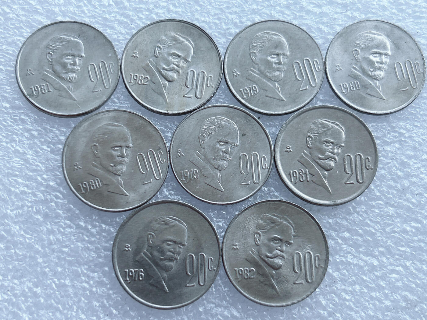 第一海外回流一元起拍收藏 散集专场. 第196期 墨西哥20分硬币 9枚 带光好品