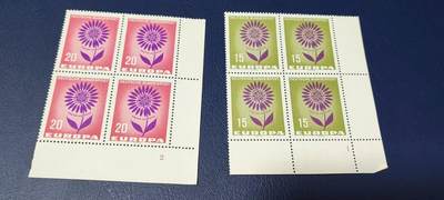 德国邮票专场，都是四方联套票 - 🔥套票🔥德国欧罗巴系列邮票一套，1964年发行：欧洲邮电管理联合会徽—欧罗巴22片花瓣2全，品相如图