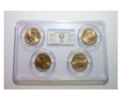 少见大盒PCGS MS65 美国杰斐逊1元总统币 4个版全齐 开卷原光  - 少见大盒PCGS MS65 美国杰斐逊1元总统币 4个版全齐 开卷原光 