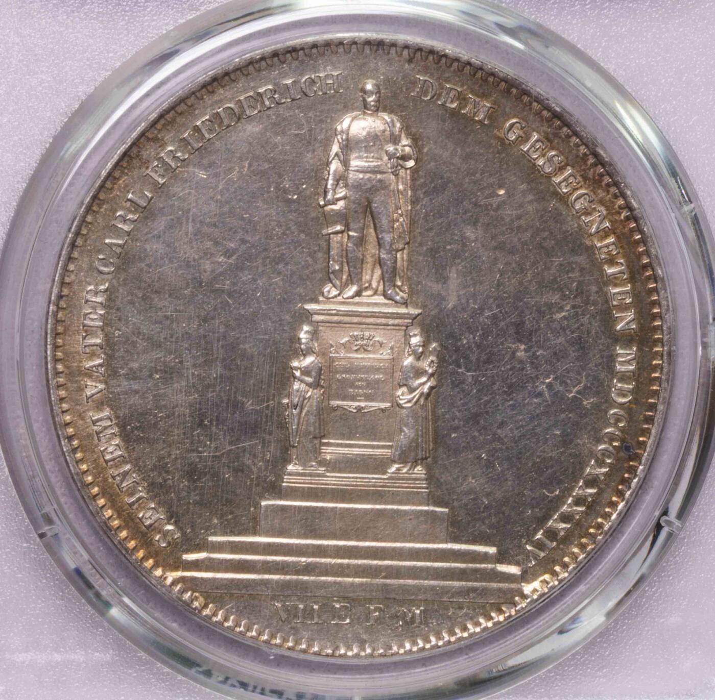 PCGS-UNCD 1844巴登纪念碑两泰勒大银币细节完美