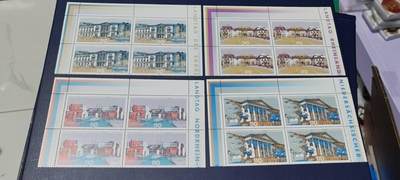 德国邮票专场，都是四方联套票 - 德国邮票小型张一张，2000年发行，德国 市政建筑绘画4全，品相如图