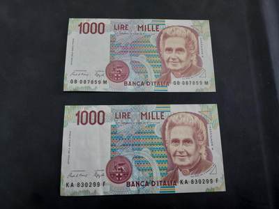 博彦收藏 BON 4月29日 8点 钱币专场 意大利1000里拉2张 85品