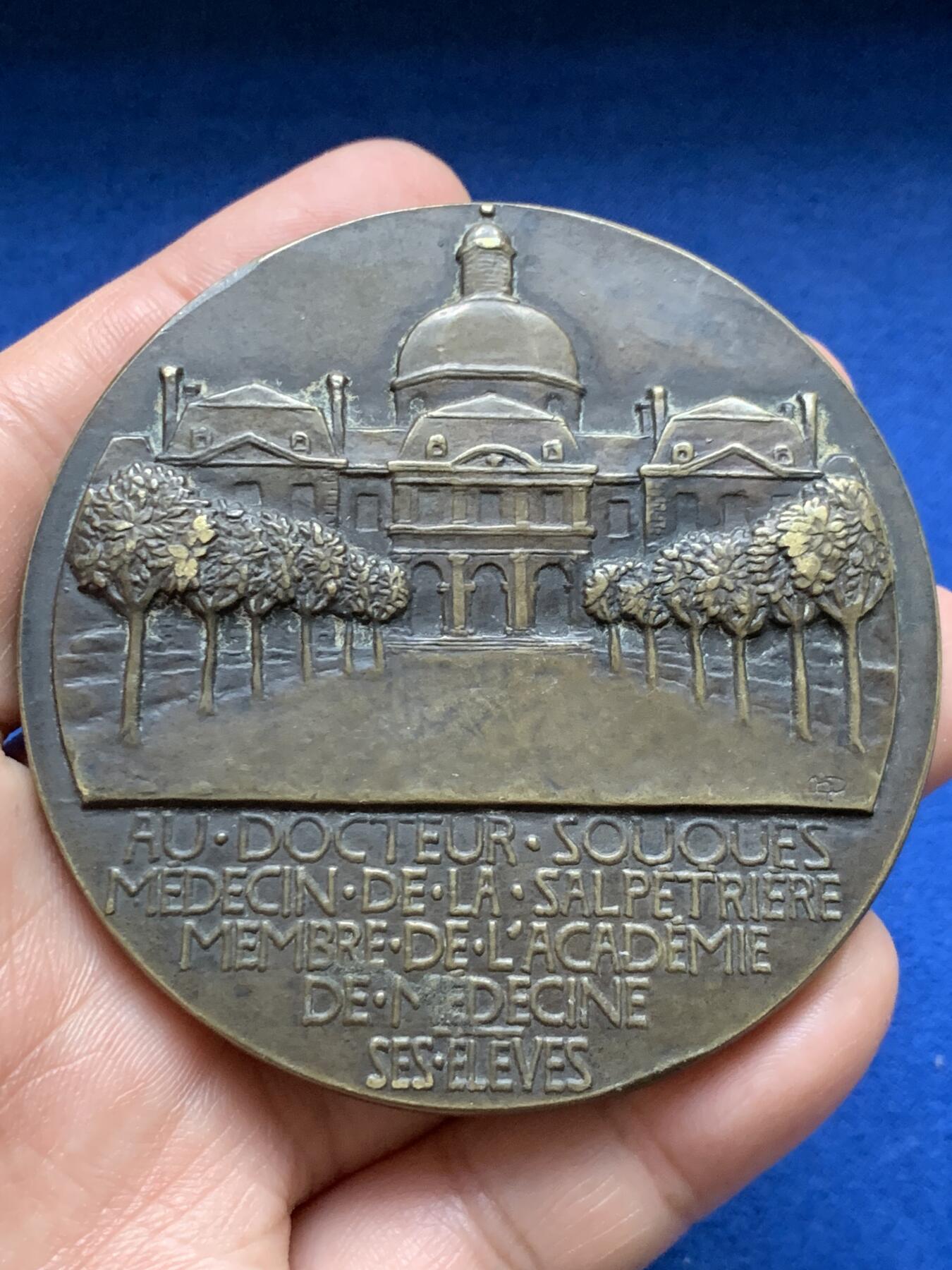 《竞宝斋》第375场 周日，周一，周二 3场连拍 （全场包邮） 名家Dropsy作法国医学教授Souques纪念大铜章 215.7g 67.9mm