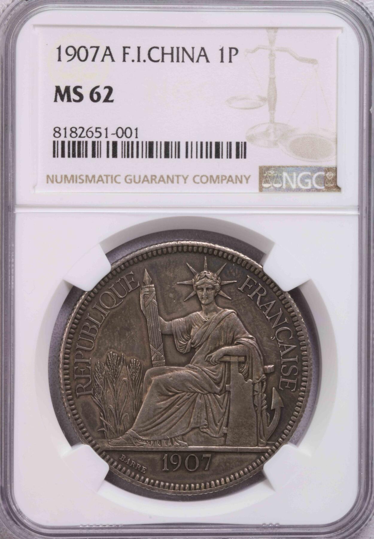 NGC-MS62 1907印支坐洋高鼻全细节一色黑包浆